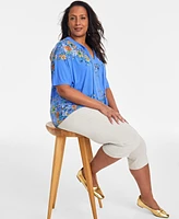 Jm Collection Plus Printed Split-Neck Top, Exclusively at Macy's