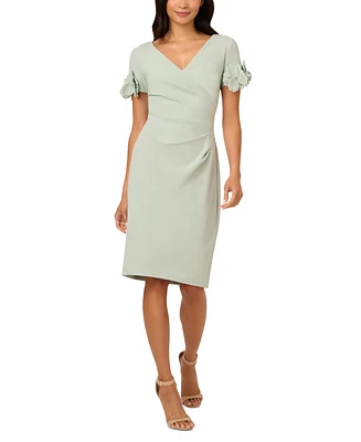 Adrianna Papell Women's Petal-Sleeve Faux-Wrap Crepe Sheath Dress