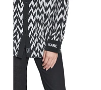 Karl Lagerfeld Paris Women's Printed Contrast-Trim Button-Front Top