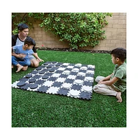 Swooc - 2-in-1 Giant Checkers & Tic Tac Toe Game | 4ft x 4ft | High Density Eva Foam Mat and Pieces w/ Bag | Jumbo Checkerboard