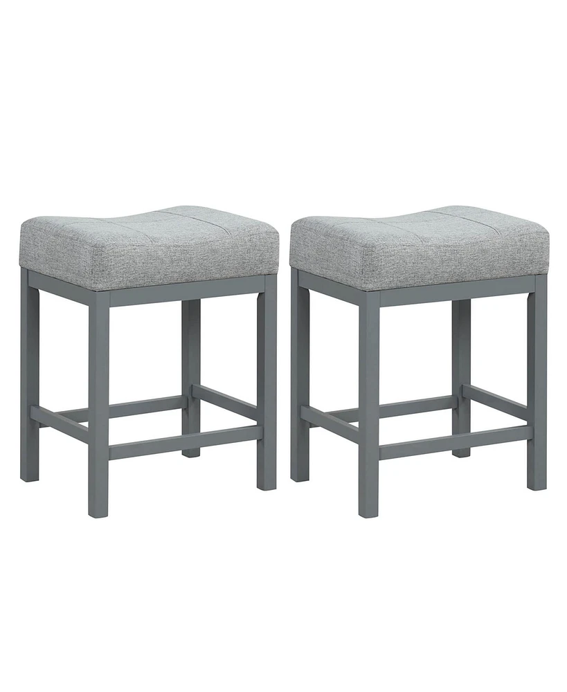 Costway 24.5" Bar Stool Set of 2 with Solid Rubber Wood Frame Humanized Footrest Kitchen