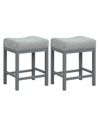 Costway 24.5" Bar Stool Set of 2 with Solid Rubber Wood Frame Humanized Footrest Kitchen