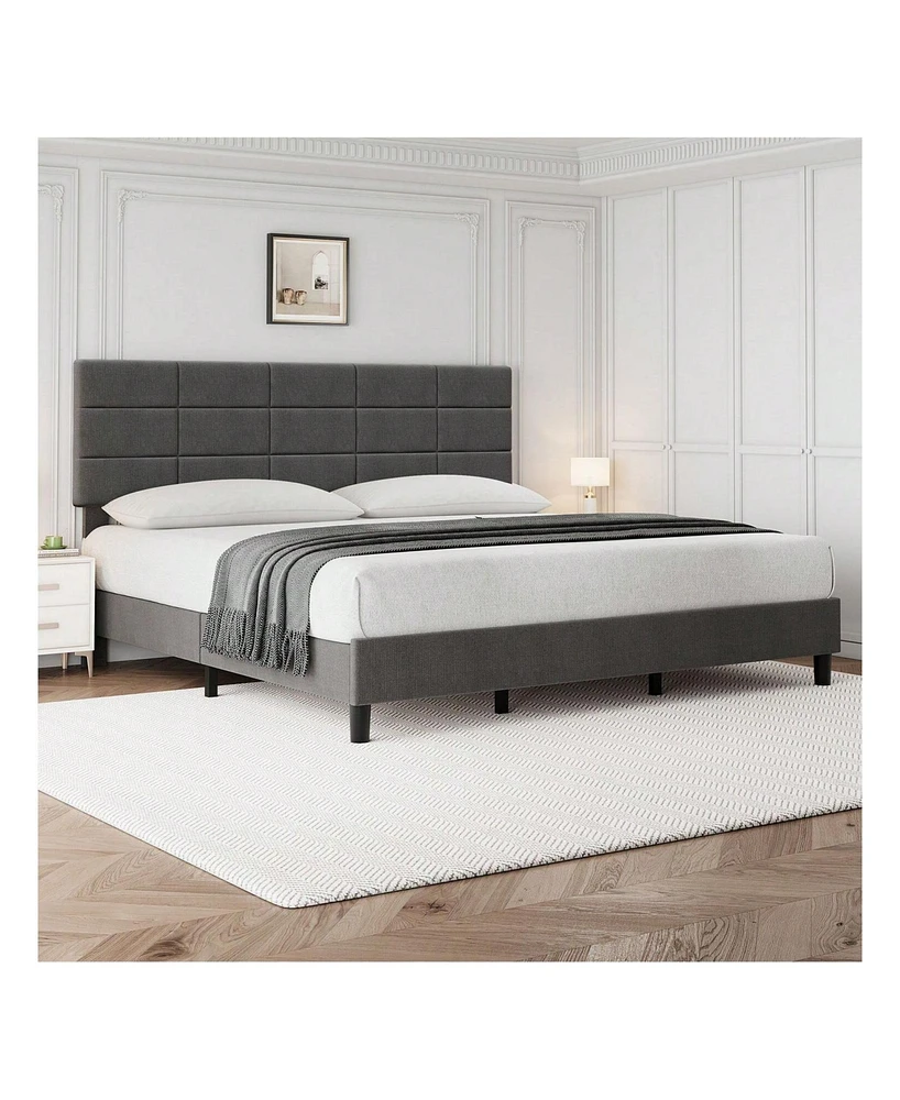 gaomon Platform Bed Frame, Linen Upholstered Bed Frame, Wooden Slats Support, No Box Spring Needed