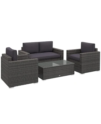 Outsunny 4-Piece Rattan Furniture Set, Chairs, Loveseat, and Table, Gray