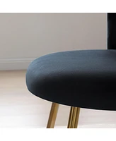 Modern Velvet Dining Chairs Set of 2, Upholstered Woven Dining Chair with Golden Metal Legs, Upholstered Dining Chairs for Dining Room, Kitchen, Vanit
