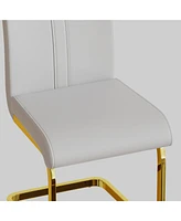 Streamdale Furniture Modern Dining Chairs, Pu Faux Leather High Back Upholstered Side Chair with C-shaped Tube. Plating Golden Metal Legs for Dining R