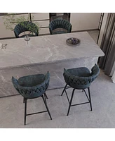 Bar Chair Suede Woven Bar Stool Set of 4,Black legs Barstools No Adjustable Kitchen Island Chairs,360 Swivel Bar Stools Upholstered Bar Chair Counter