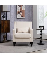 Modern Accent Chair, Upholstered Armchair with Scooped Arms for Bedroom, Apartment, Studio, Office, Waiting Room(Beige Corduroy)