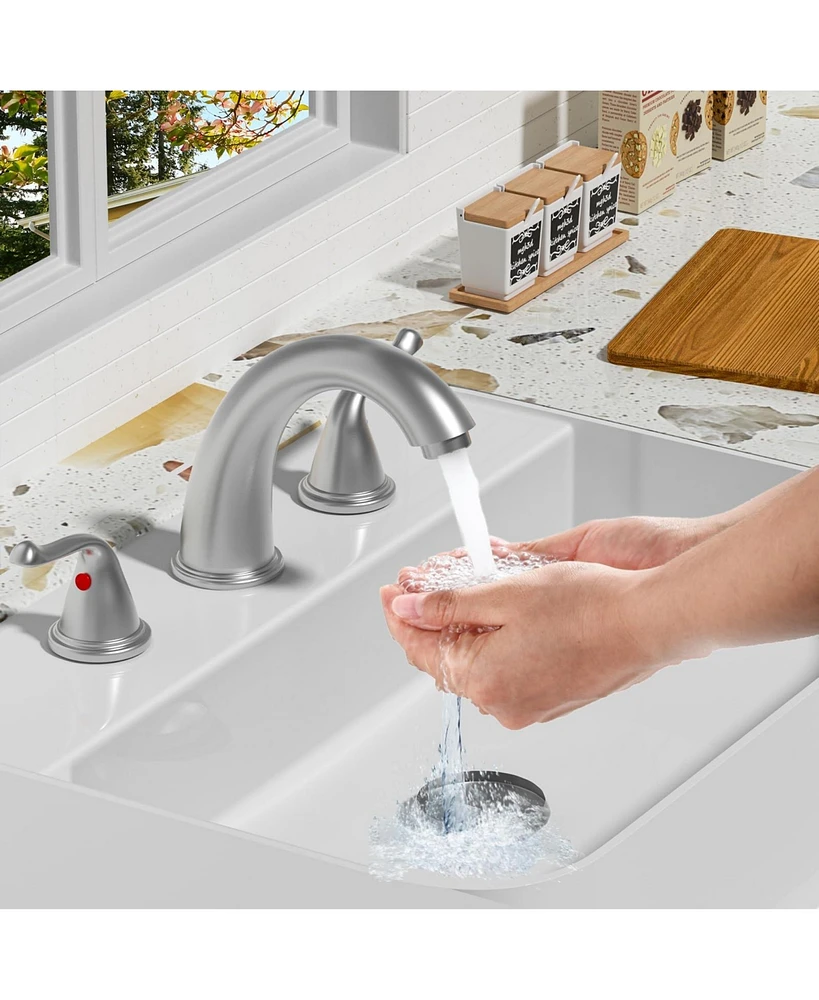 Lovmor 2-Handles Brushed Nickel Bathroom Faucet with Pop-Up Drain and Water Supply Lines