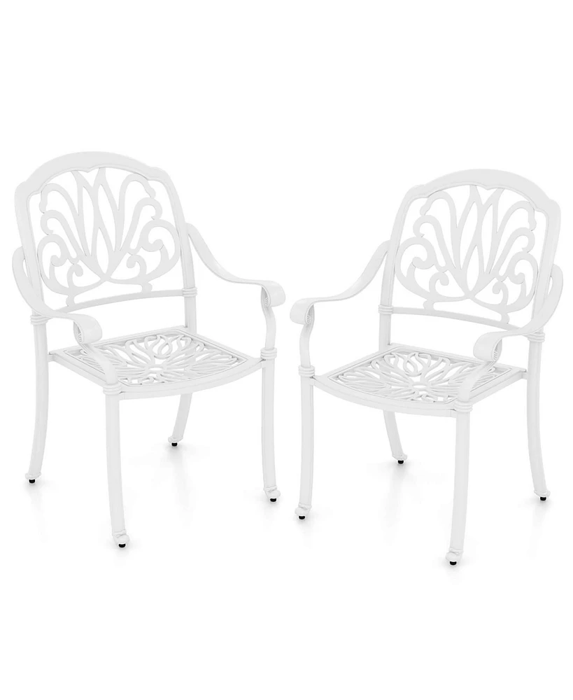 Costway 2 Pcs Patio Cast Aluminum Dining Chairs Armrests Outdoor Stackable