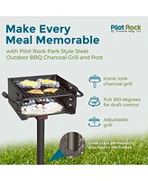 Pilot Rock H-16 B6X2 Park Style Steel Outdoor Bbq Charcoal Grill and Post, Black