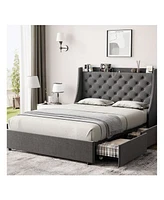 gaomon Full /Queen Bed Frame With 4 Storage Drawers