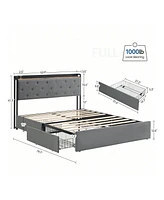 gaomon Upholstered Bed Frame With Charging Station Headboard & 4 Storage Drawers, Platform Bed Frame Mattress Foundation With Wooden Slats Support