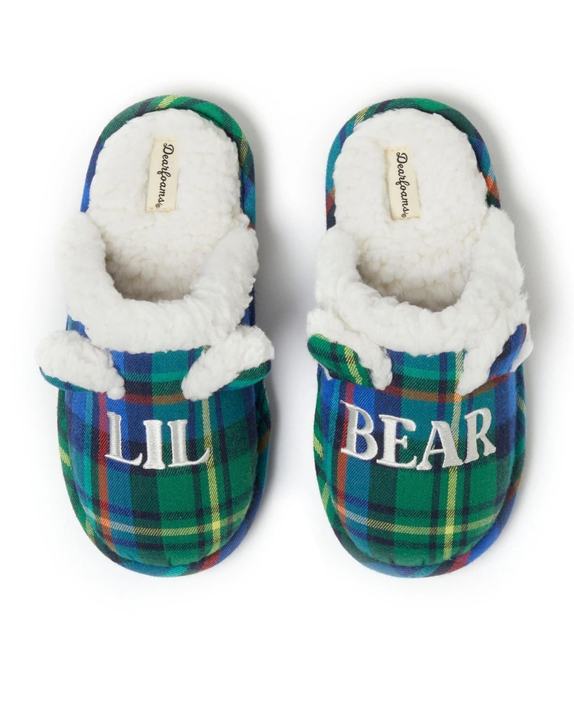 Dearfoams Kids Lil Bear Plaid Scuff House Slipper