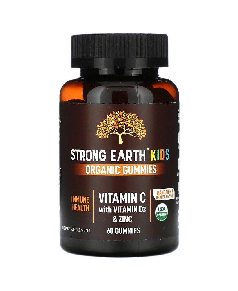 YumVs Strong Earth Kids Organic Gummies Vitamin C with Vitamin D3 & Zinc Mandarin & Orange