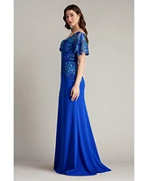 Tadashi Shoji Deming Ruffled Sleeve Illusion Gown