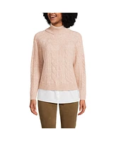 Lands' End Women's Cable Turtleneck with Mock Shirt Detail Sweater