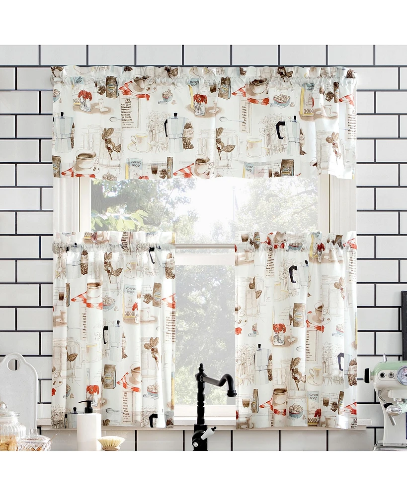 No. 918 Brew Coffee Shop Semi-Sheer Rod Pocket Kitchen Curtain Valance and Tiers Set