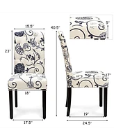 Gymax Set of 2 Tufted Dining Chair Upholstered Nailhead Trim Rubber Wooden Leg