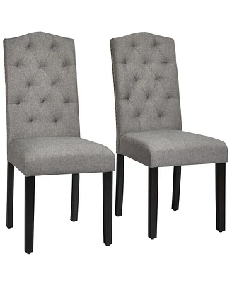 Gymax Set of Tufted Dining Chair Upholstered w/ Nailhead Trim & Rubber Wooden Legs