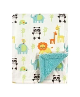 Luvable Friends Baby Plush Blanket with Faux Shearling Back, Neutral Animals, One