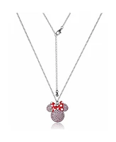 Disney Minnie Mouse Fashion Red Polka Dot Bow Crystals Pave Necklace