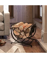 Outsunny 17" Folding Firewood Rack with Carrier, Wood Storage Holder