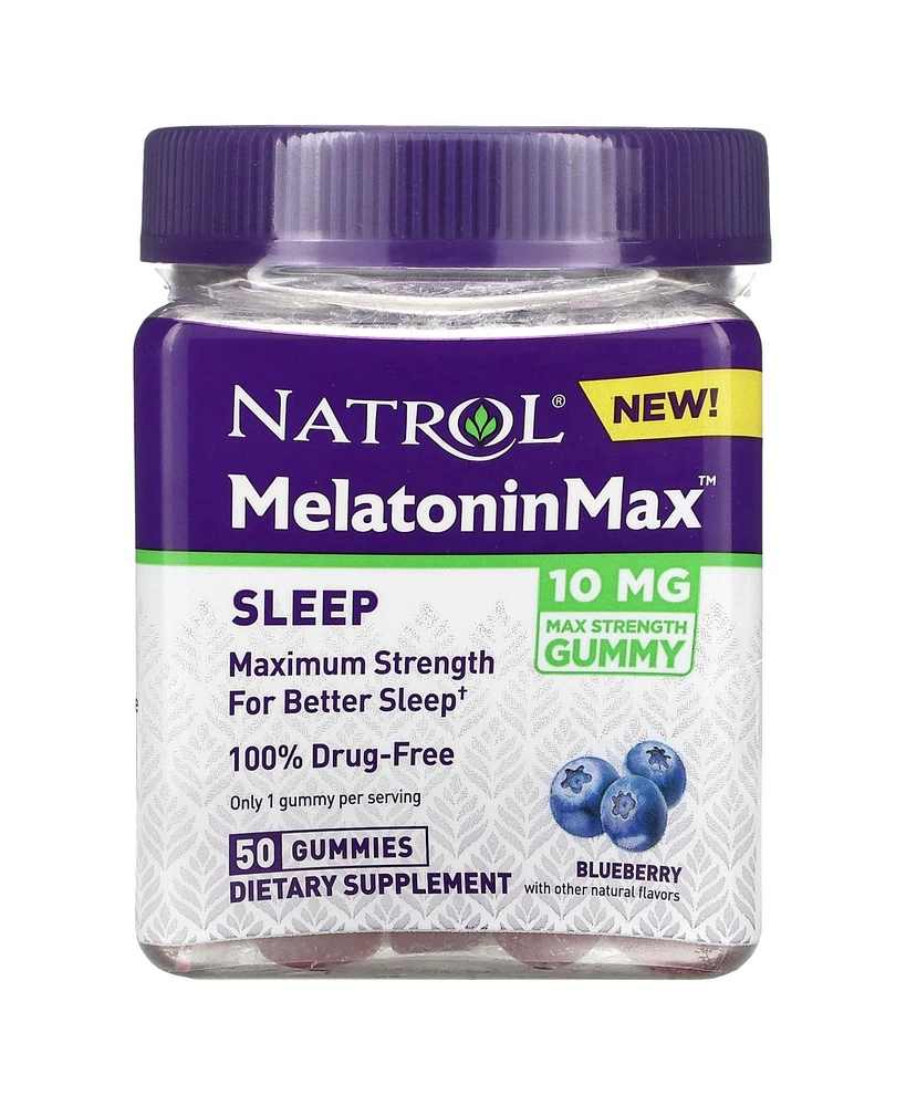 Natrol MelatoninMax Sleep Aid Gummy, 10mg per Gummy, Maximum Strength for Better Sleep, 10mg,