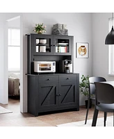 gaomon Kitchen Pantry Cabinet with Microwave Stand, Freestanding Hutch Cabinet with Buffet Cupboard,Black