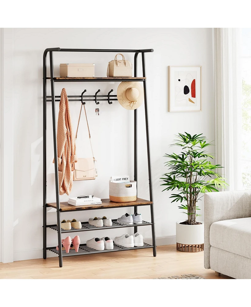 gaomon Industrial Rustic 4-in-1 Hall Tree Bench with Shoe Rack, Storage Shelf