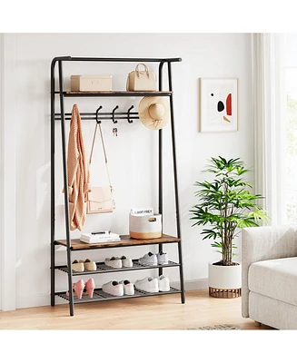 gaomon Industrial Rustic 4-in-1 Hall Tree Bench with Shoe Rack, Storage Shelf