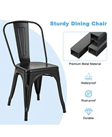 Gymax 18'' Metal Dining Chair High Back Bar Stools Set of 4 w/ X-shaped Frame Breathable Holes