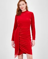 Tahari Asl Women's Beaded Stretch-Velvet Mock-Neck Dress