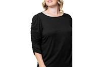 Kiyonna Plus Reverie Boat Neck Ruched Sleeve Top