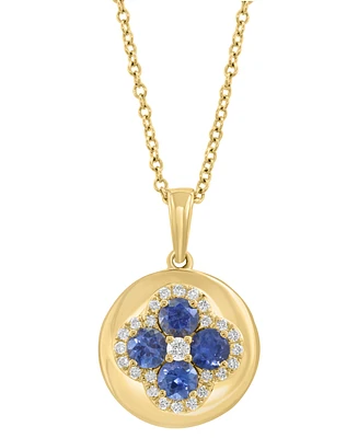 Effy Blue Sapphire (5/8 ct. t.w.) & Diamond (1/6 ct. t.w.) Flower Disc 18" Pendant Necklace in 14k Yellow Gold