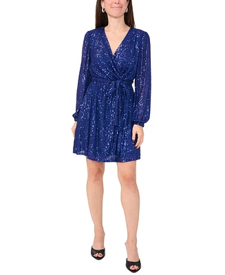 Msk Petite Sequin Blouson-Sleeve Fit & Flare Dress