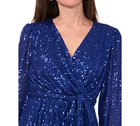 Msk Petite Sequin Blouson-Sleeve Fit & Flare Dress