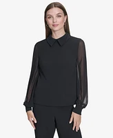 Halston Women's Chiffon-Sleeve Rhinestone-Collar Blouse