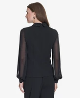 Halston Women's Chiffon-Sleeve Rhinestone-Collar Blouse