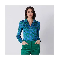 Etcetera Women's Stretch Silk Satin Print Blouse Greenland