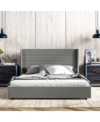 Homcom Queen Size Bed Frame with Headboard 4 Drawers Noise-Free, Light Gray