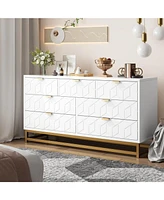 gaomon Dresser for Bedroom, Large 7 Drawer Dresser Organizer with Golden Metal Handle and Legs,White