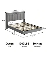 gaomon Full/Queen/King Size Floating Bed Frame With Charging Station & Storage Headboard, Upholstered Platform Bed Frame With Led Lights