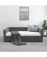 Slickblue Velvet Upholstered Daybed with Trundle - Tufted Full Sofa Bed for Bedroom or Guest Room