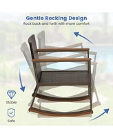 Sugift 3 Pieces Rattan Rocking Bistro Set with Coffee Table and Cushions
