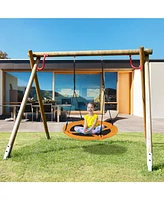 Sugift Kids 40 Inches Saucer Tree Swing Round with Adjustable Ropes and Carabiners-Yellow