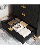 gaomon Dressers for Bedroom 5 Drawer, Chest of Drawers with Metal Base, Modern Dresser Chest Cabinet Organizer,Black