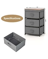 Gymax 2PCS 3 Drawers Dresser Fabric Storage Tower Organizer Unit Tall Nightstand Side Table