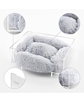 The Licker Store Carole Small/Medium Modern Lucite Calming Fluffy Pet Bed with Washable Cushion