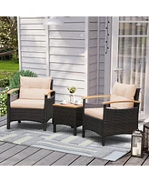 Sugift 3 Pieces Patio Rattan Furniture Set with Removable Cushions